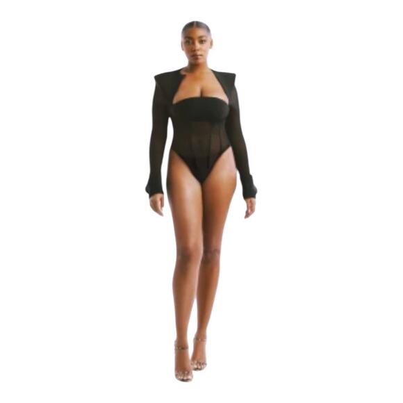 Hanifa Tops - Hanifa Isani Corset Mesh Bodysuit Size Large Black